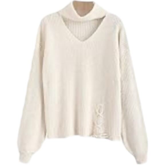 NEW BGZ Halter Loose Knitted Chunky Choker Pullover Sweater M/L Warm Ivory NWT - Picture 1 of 14